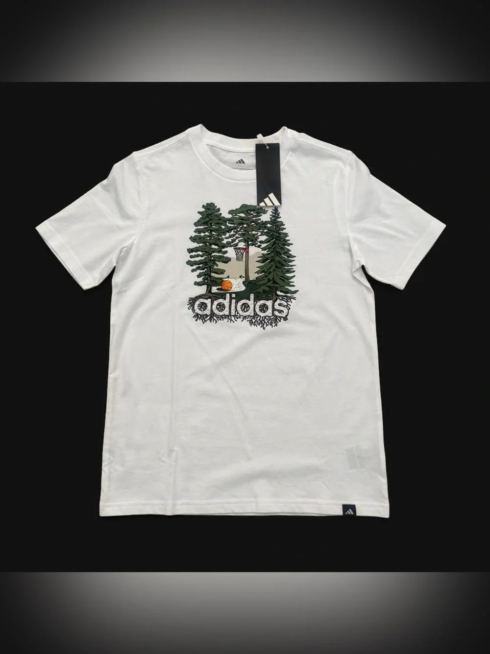 Adidas Kids White Graphic Basketball Forest Tee